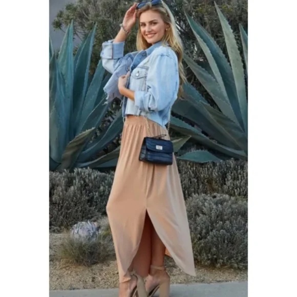 SOLD OUT Camel Smocked Waist Side Slit Pocket Maxi Skirt - Picture 3 of 6